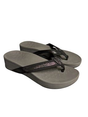 Vionic High Tide Black Glitter Platform Comfort Sandals Flip Flops Women's 8